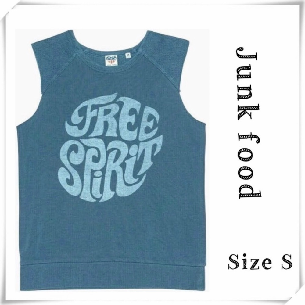 JUNK food Free Spirit Sleeveless Sweatshirts Tank Top in Vintage Teal Blue